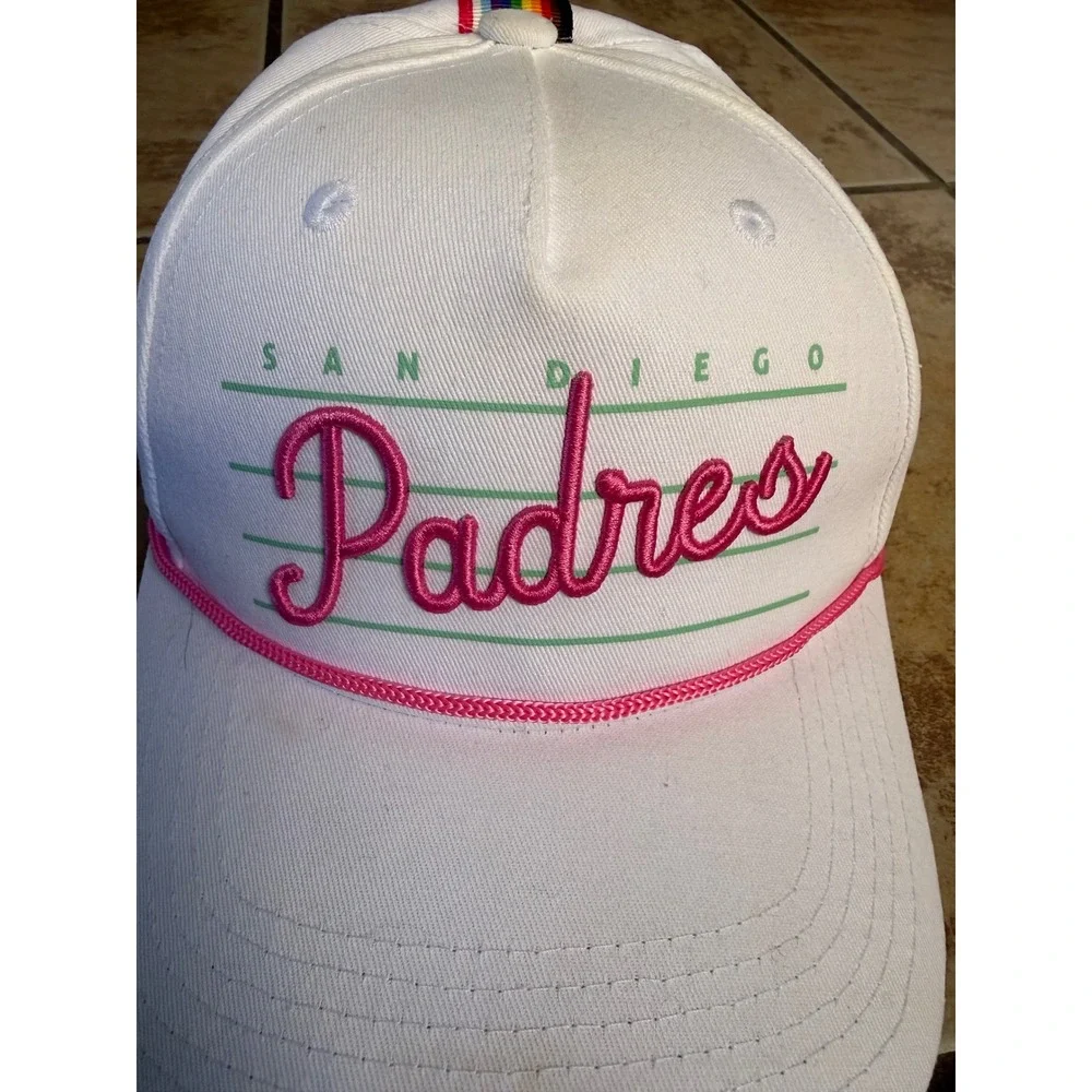 San Diego Padres White Pink Rope Snapback Hat Rainbow Pride Stripe